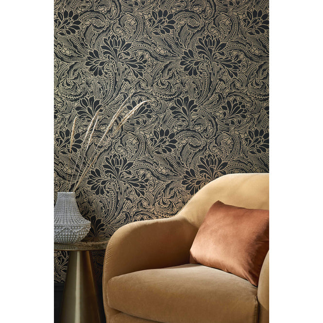 輸入壁紙 1838 Wallcoverings / V&A DECORATIVE PAPERS / EDEN Midnight Black and Gold 2311-173-04