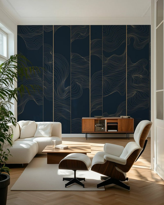 PHOTOWALL / Illuminated Lines Curved - Navy (e84148)