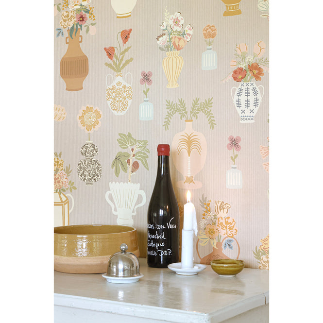 輸入壁紙 Majvillan / A sip of summer's spell / Floral Daiquiri Misty gray 901-01【4パネル1セット】