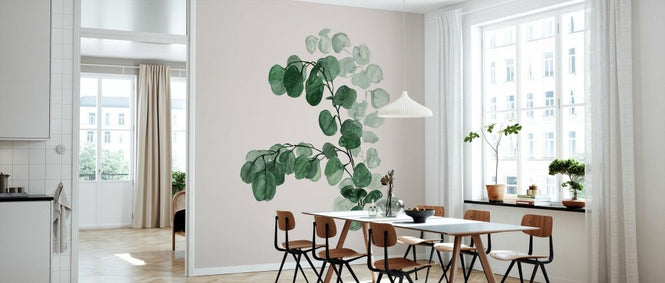 PHOTOWALL / Watercolor Silver Dollar Eucalyptus in Beige (e92956)