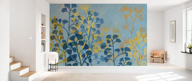 PHOTOWALL / Mono Print Vegetation - Blue and Butterscotch (e93217)