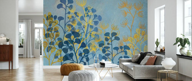 PHOTOWALL / Mono Print Vegetation - Blue and Butterscotch (e93217)