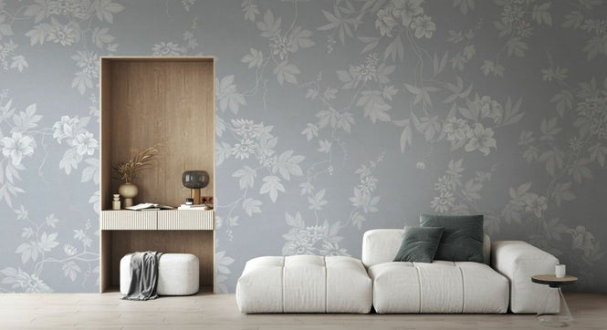 PHOTOWALL / Lovely Floral Design - Powdery Blue White (e93703)
