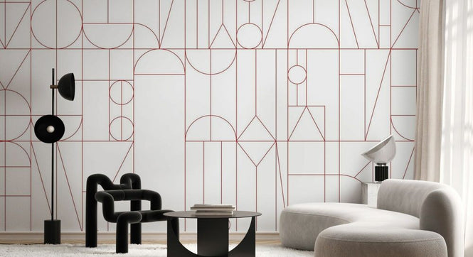 PHOTOWALL / Abstract Geometric Shapes - Red on White (e93729)