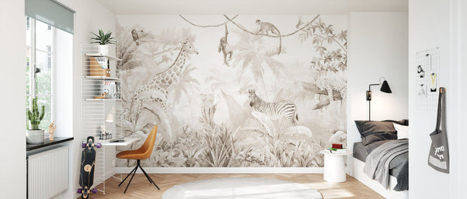 PHOTOWALL / Jungle Friends with Jungle Background - Beige (e94555)