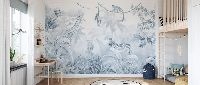 PHOTOWALL / Jungle Friends with Jungle Background - Blue Wall Mural (e94556)