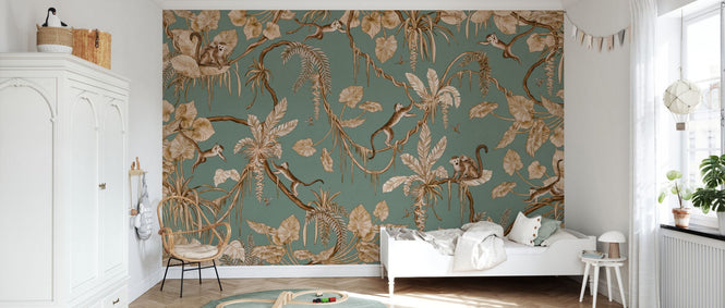 PHOTOWALL / Playful Monkeys - Monochrome - Green (e94570)