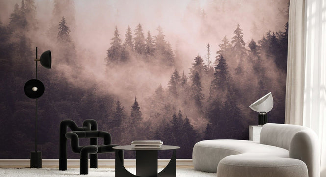 PHOTOWALL / Foggy Forest - Pink (e94745)