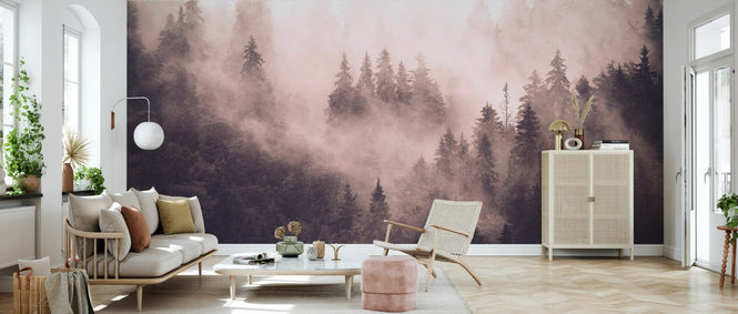 PHOTOWALL / Foggy Forest - Pink (e94745)