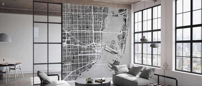 PHOTOWALL / Miami Florida City Street Map - Grey (e94828)