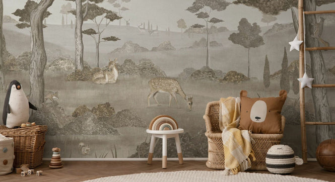PHOTOWALL / Animals in Serene Forest - Grey (e95178)
