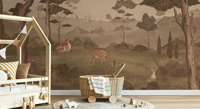 PHOTOWALL / Animals in Serene Forest - Brown (e95183)