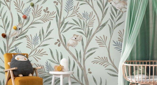 PHOTOWALL / Parrots in Trees - Light Green (e95197)