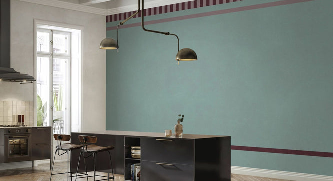 PHOTOWALL / Striped Border Lines - Maroon and Green (e96116)