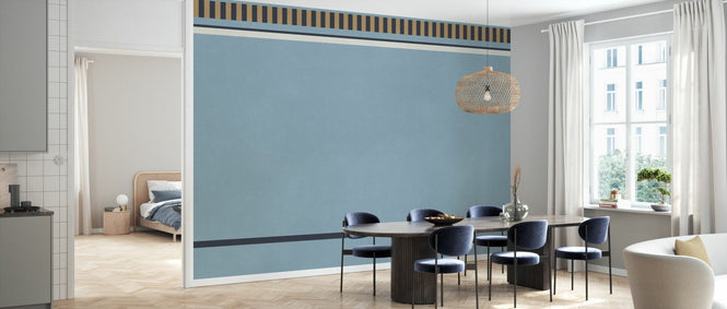 PHOTOWALL / Striped Border Lines - Tan and Light Blue (e96117)