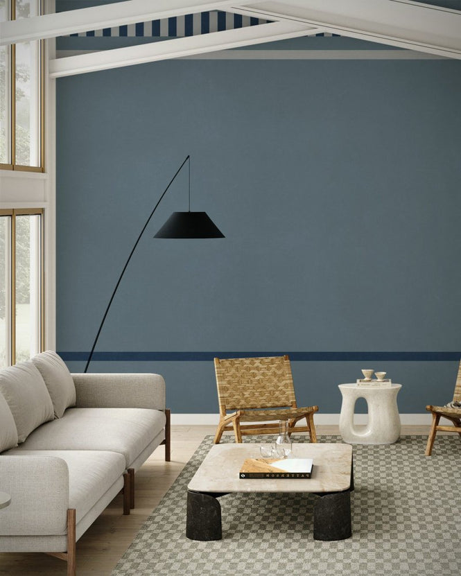 PHOTOWALL / Striped Border Lines - Gray and Blue (e96119)