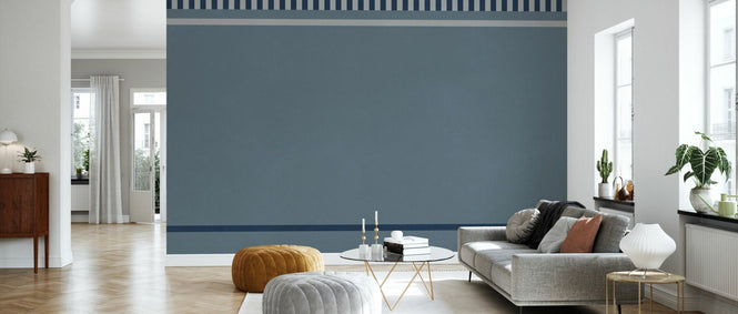 PHOTOWALL / Striped Border Lines - Gray and Blue (e96119)