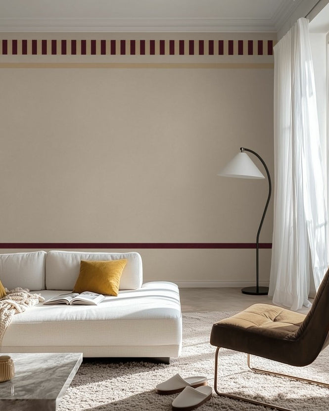 PHOTOWALL / Striped Border Lines - Maroon and Beige (e96120)