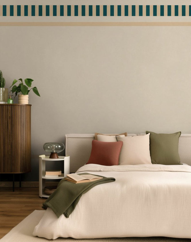 PHOTOWALL / Striped Border Lines - Green and Beige (e96122)