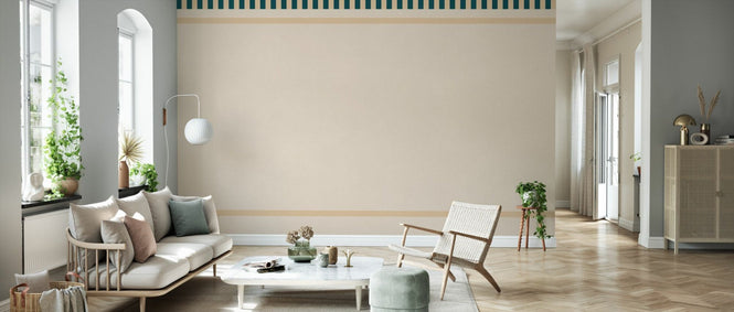 PHOTOWALL / Striped Border Lines - Green and Beige (e96122)