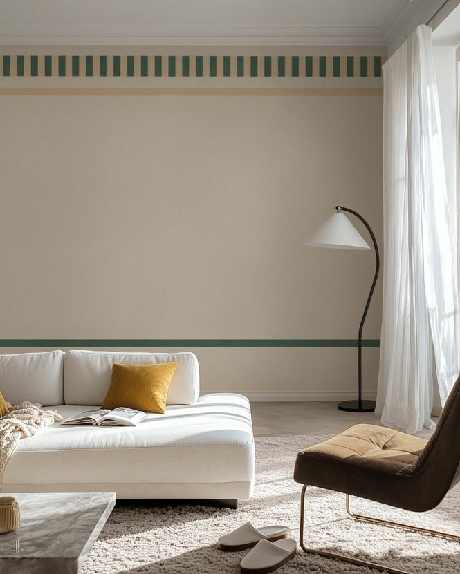 PHOTOWALL / Striped Border Lines - Forest Green and Beige (e96123)