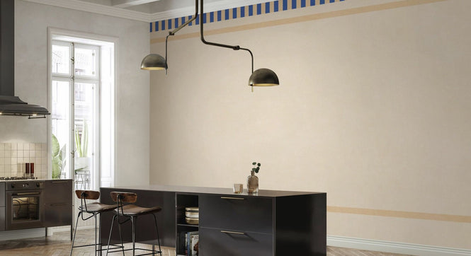 PHOTOWALL / Striped Border Lines - Blue and Beige (e96126)
