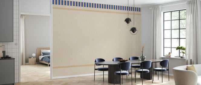 PHOTOWALL / Striped Border Lines - Blue and Beige (e96126)