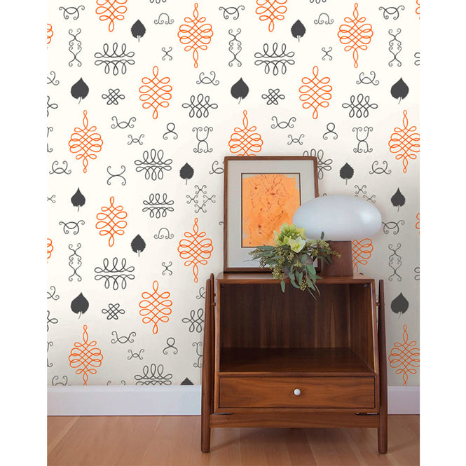 輸入壁紙 Thatcher / AFTER CHINTERWINK / Coquelicot and Charcoal on Cream AC-CQCR-CPR