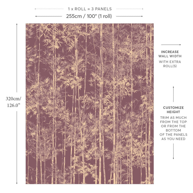 輸入壁紙 Sian Zeng / Bamboo Mural Wallpaper Special Edition / Gold Burgundy 【3パネル1セット】