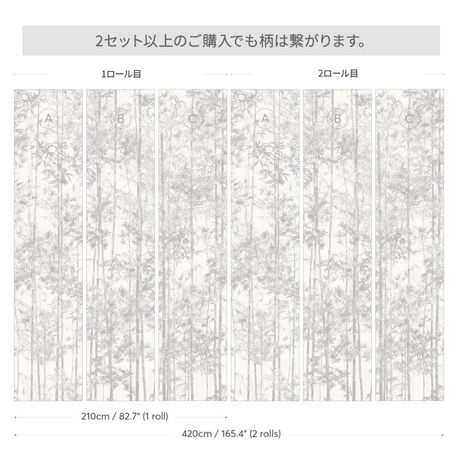 輸入壁紙 Sian Zeng / Bamboo Mural Wallpaper / Grey 【3パネル1セット】