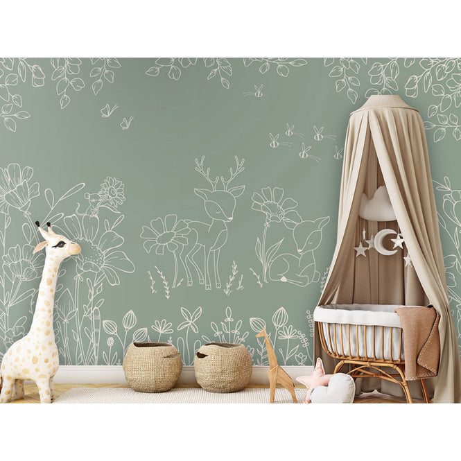 Oliver Robins / Deer Doodles - green W17746