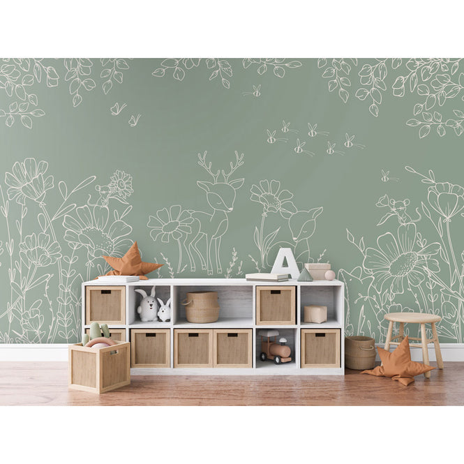 Oliver Robins / Deer Doodles - green W17746