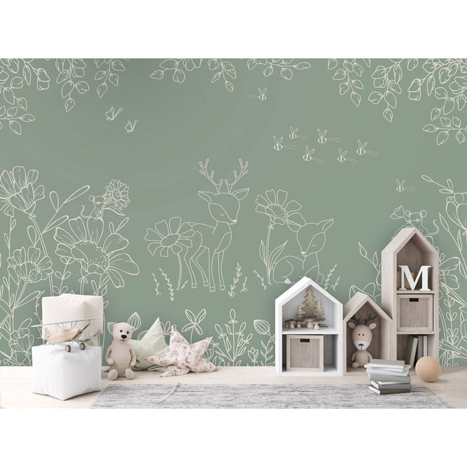 Oliver Robins / Deer Doodles - green W17746