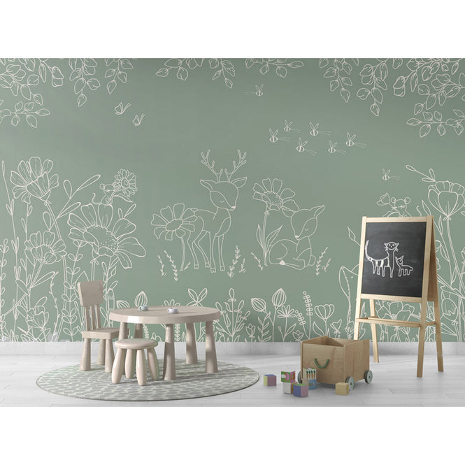 Oliver Robins / Deer Doodles - green W17746