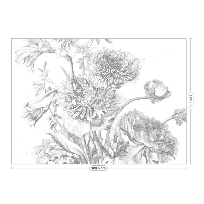 輸入壁紙 KEK Amsterdam / FLORA & FAUNA / WALL MURAL Engraved Flowers WP-338 (8パネル)