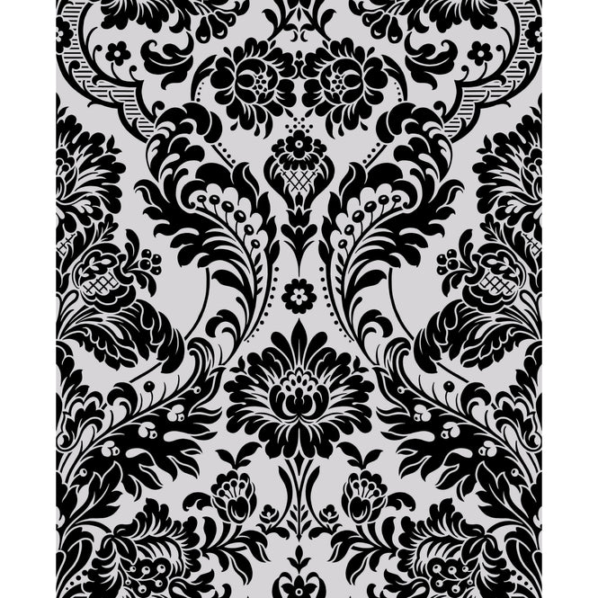 輸入壁紙 Graham & Brown / Gothic Damask Flock / Black & Silver 104562