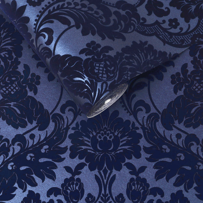 【A4サンプル】Graham & Brown / Gothic Damask Flock / Cobalt 104563