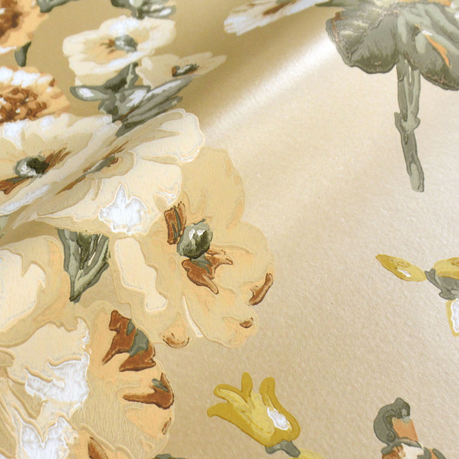 Sanderson / ONE SIXTY WALLPAPER COLLECTION / Hollyhocks Gold Metallic / Tan 217034