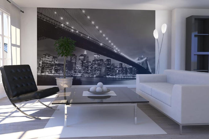 PHOTOWALL / Brooklyn Bridge at Night - b/w (e9040)