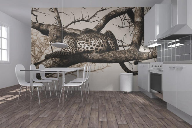 PHOTOWALL / Leopard in Tree - Sepia (e10006)