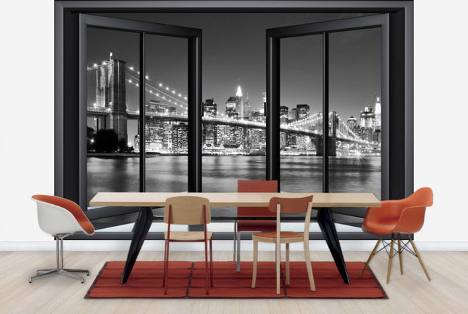 PHOTOWALL / Bright Brooklyn Bridge Through Window (e20272)