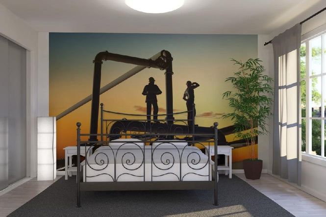 PHOTOWALL / Oil Workers and Pipes in Sunset (e20372)