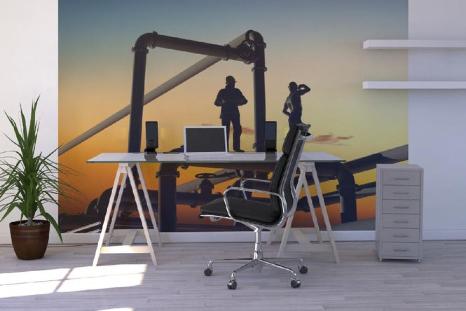 PHOTOWALL / Oil Workers and Pipes in Sunset (e20372)