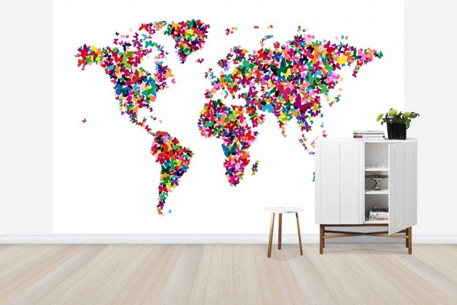 PHOTOWALL / Butterflies World Map Multicolor (e22700)