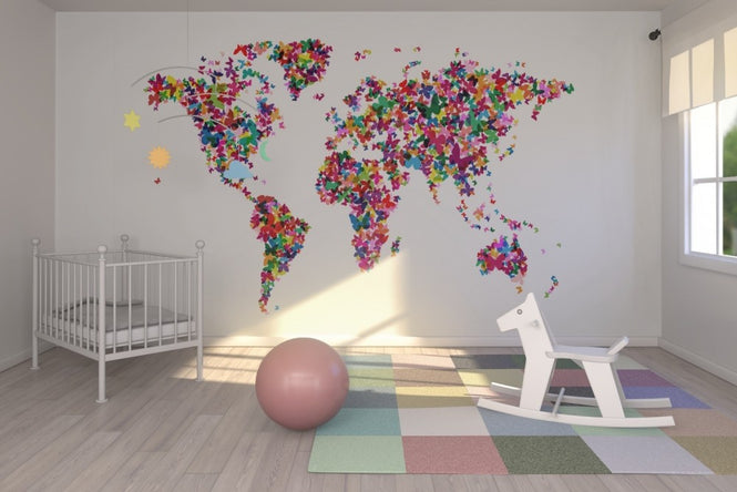 PHOTOWALL / Butterflies World Map Multicolor (e22700)