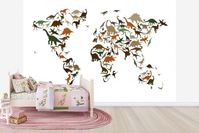PHOTOWALL / Dinosaur World Map Multicolor (e22701)