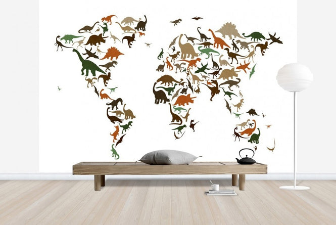PHOTOWALL / Dinosaur World Map Multicolor (e22701)