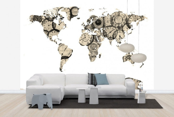PHOTOWALL / Old Clocks World Map (e22703)