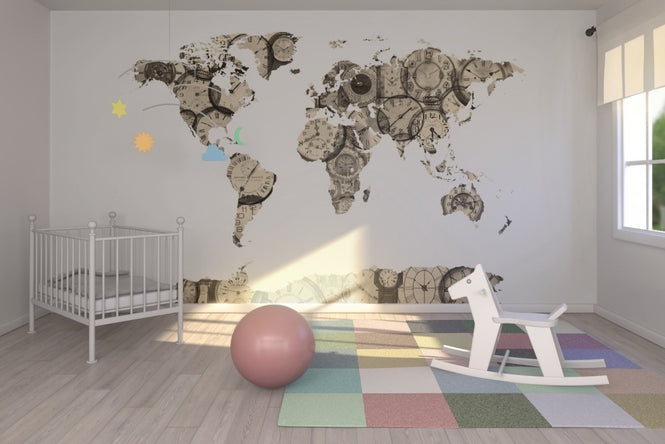 PHOTOWALL / Old Clocks World Map (e22703)