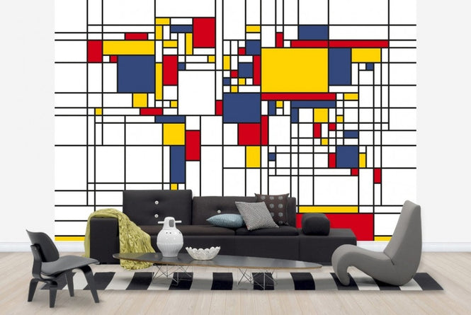 PHOTOWALL / Piet Mondrian Style World Map (e22704)